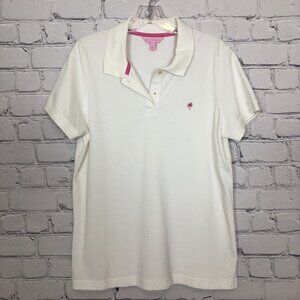 Lilly Pulitzer White Pique Polo Size XL Short Sleeve Pima Cotton